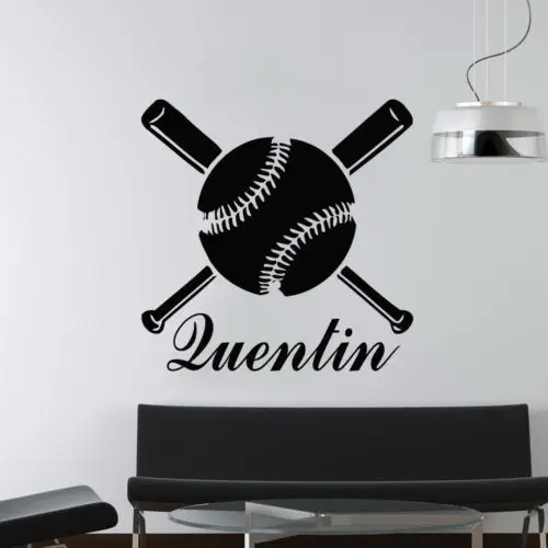 Baseball Bat and Ball with Custom Name Silhouette Boys Bedroom Nursery